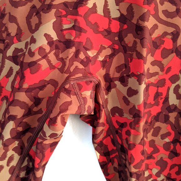 Aerie Offline High Rise Leggings Ankle Crop Stretch Animal Print Bright Red Tan - Picture 9 of 10